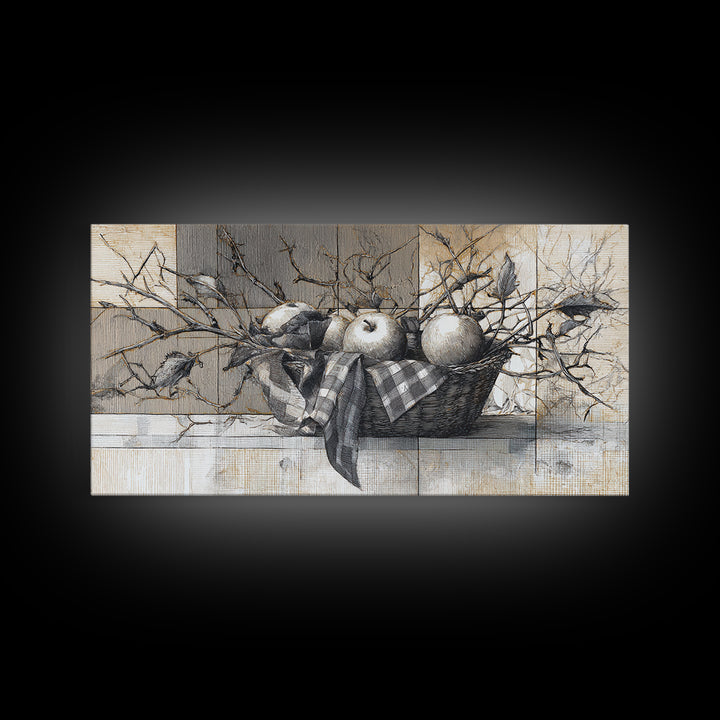 Farmhouse Wreath of Cotton Stems and Eucalyptus Framed Canvas Print, Farmhouse Art, Fine Art Print, Farmhouse Decor, Harvest, FAR-2x1-16