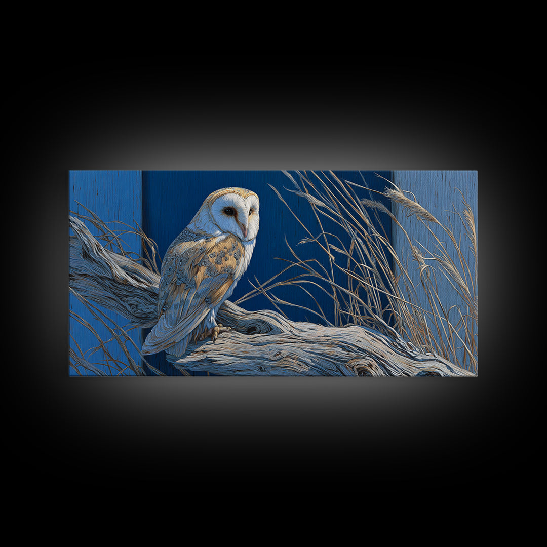 Barn Owl Perched on Aged Wood Framed Canvas Print, Farmhouse Art, Digital Prints, Farmhouse Decor, Fine Art, Harvest, FAR-2x1-43