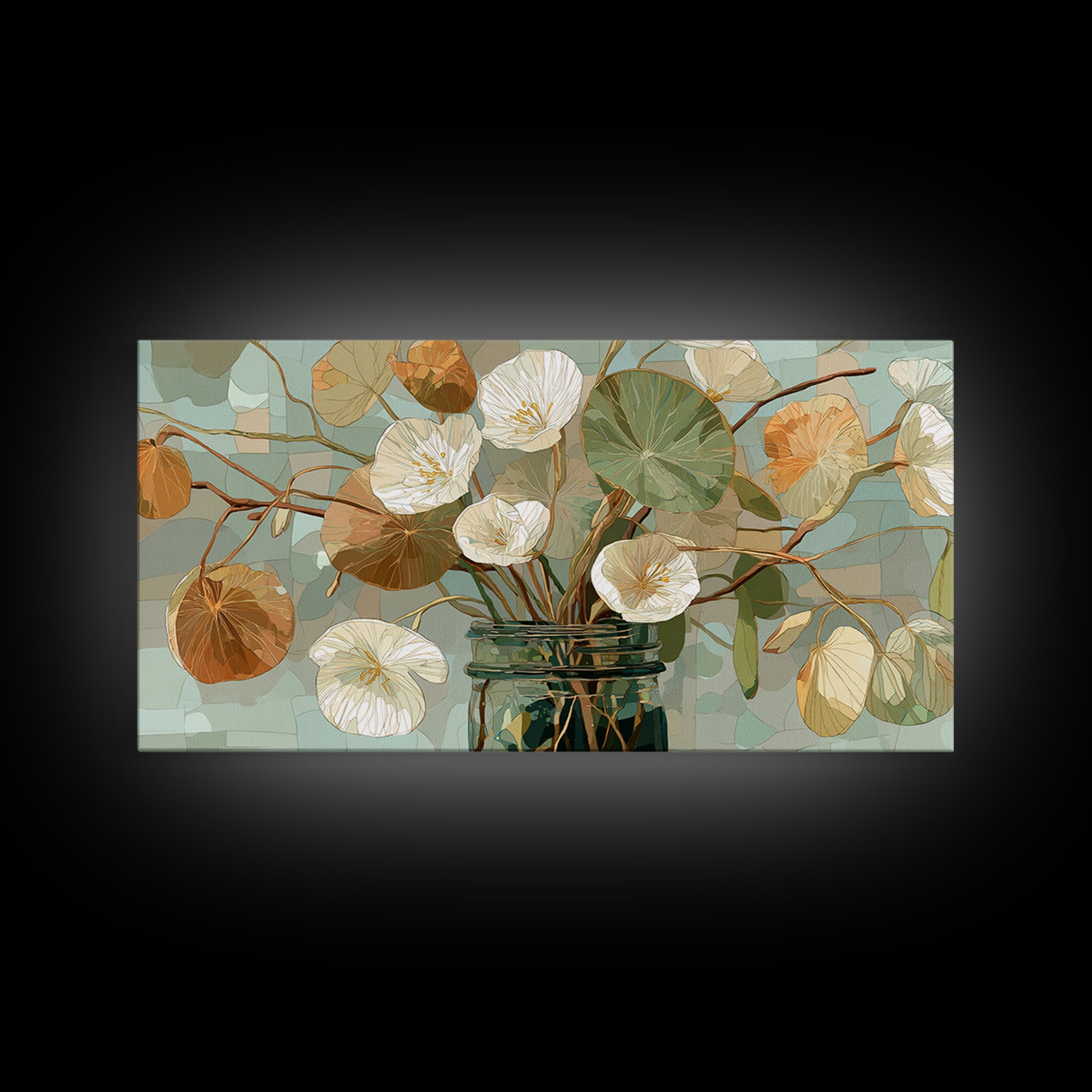 Pumpkins Stacked on a Wooden Crate Framed Canvas Print, Farmhouse Art, Oil Painting, Farmhouse Decor, Watercolor Art, Harvest, FAR-2x1-81