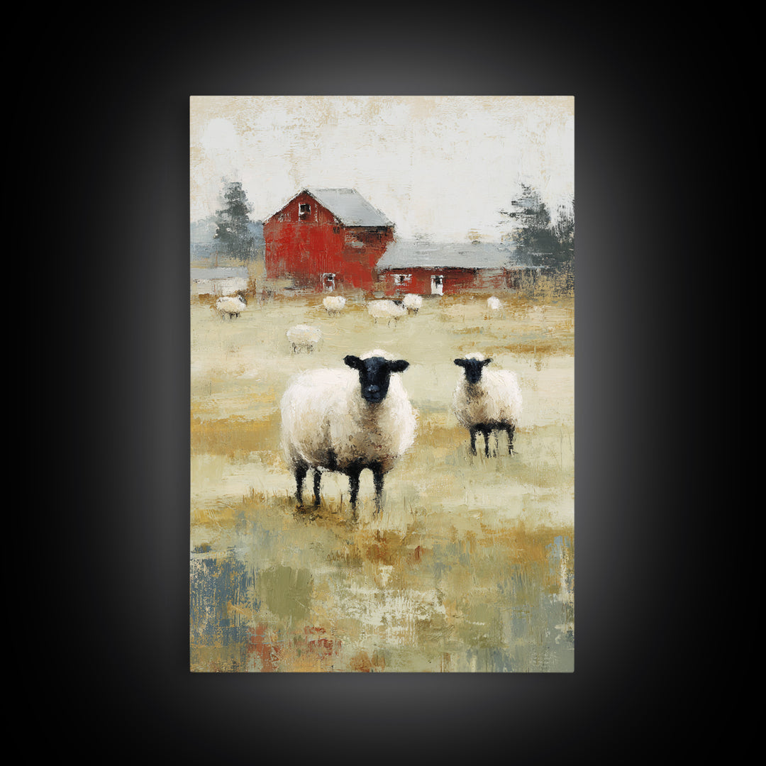 Black and White Sheep Canvas Print, Farmhouse Art, Botanical Prints, Farmhouse Decor, Fine Art, Harvest, Statement Artwork, FAR-2x3-16