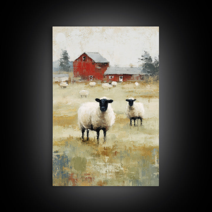 Black and White Sheep Canvas Print, Farmhouse Art, Botanical Prints, Farmhouse Decor, Fine Art, Harvest, Statement Artwork, FAR-2x3-16