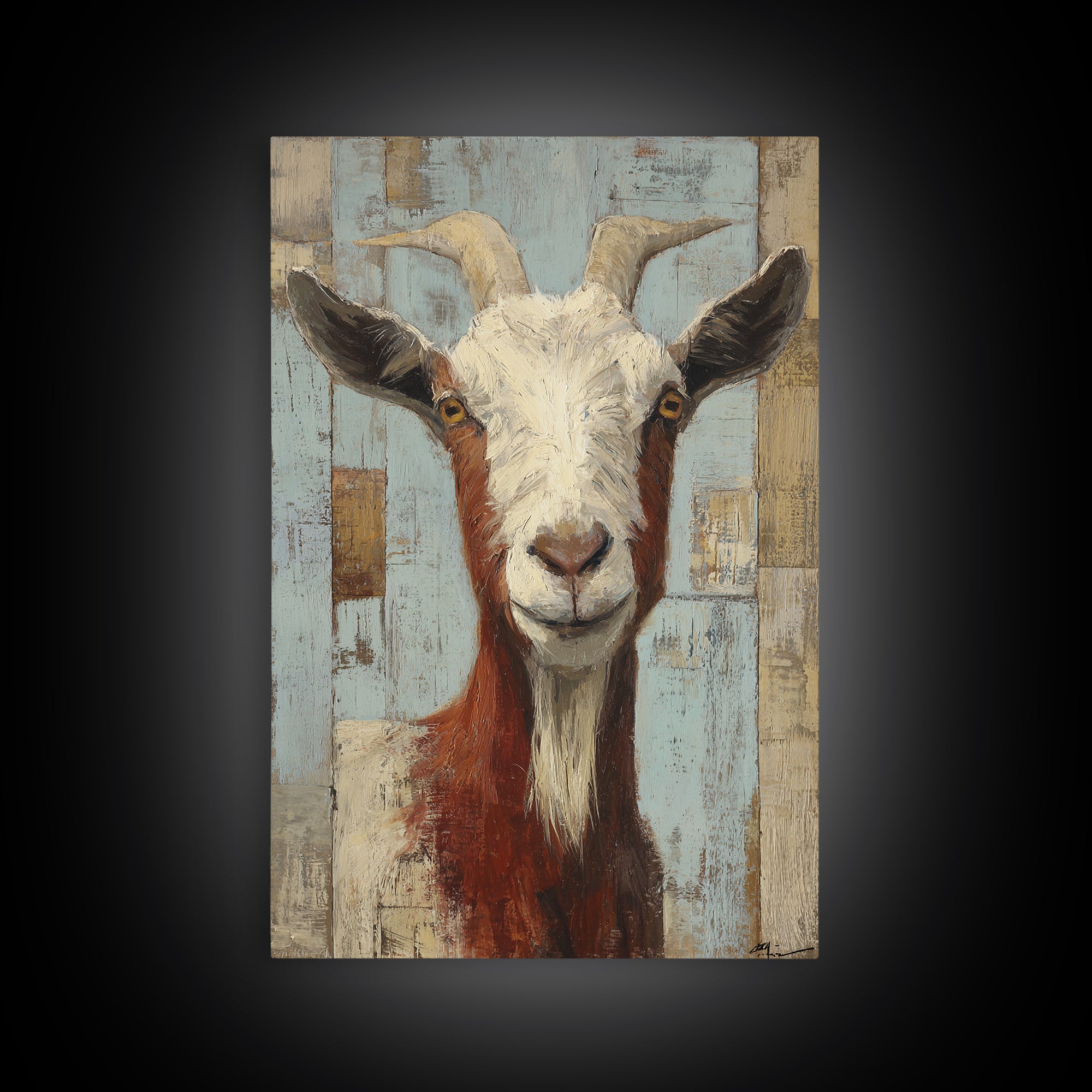 Goat Portrait with Playful Expression Framed Canvas Print, Farmhouse Art, Boho Decor, Farmhouse Decor, Fine Art, Harvest, FAR-2x3-2
