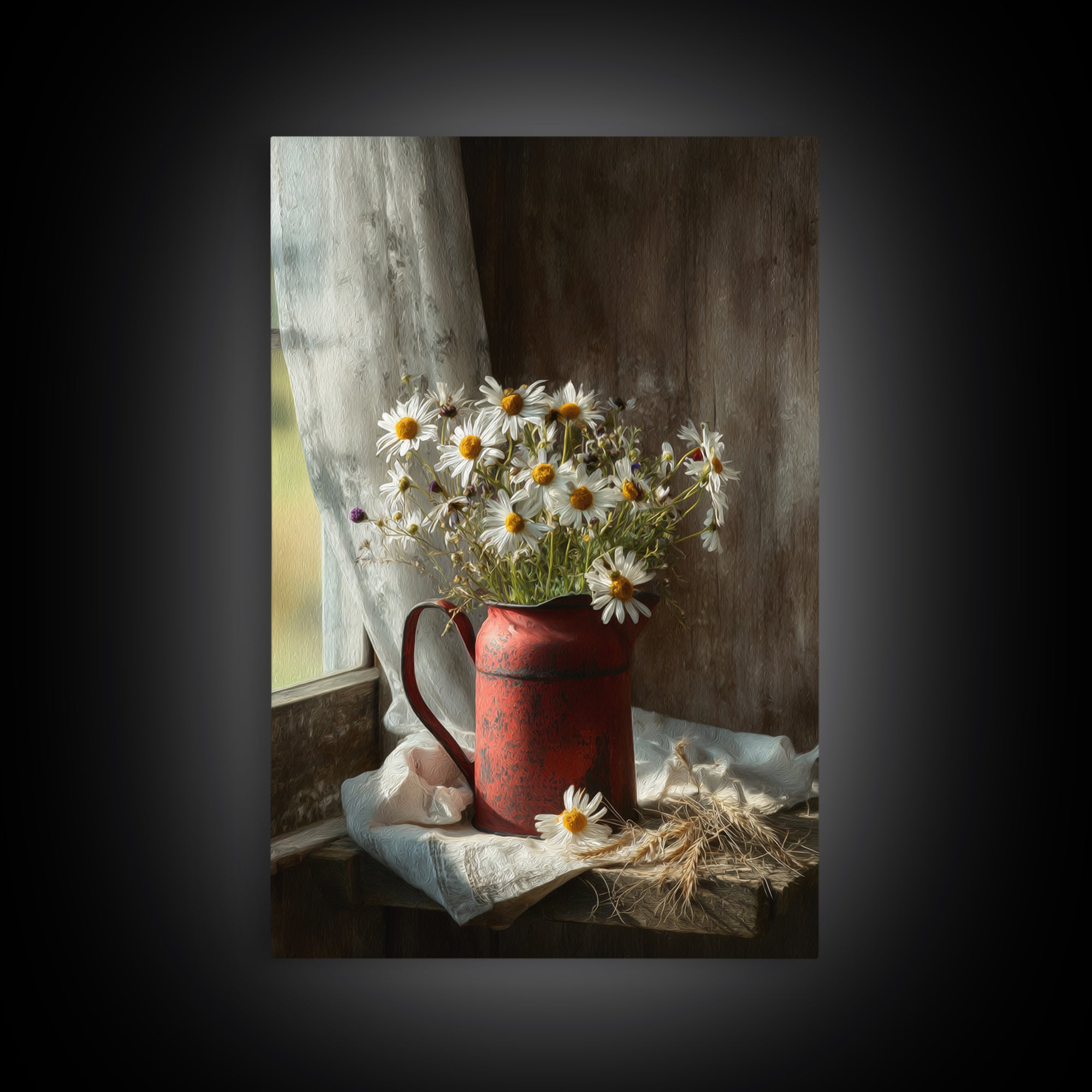 Old Milk Can Framed Canvas Print, Farmhouse Art, Art Prints, Farmhouse Decor, Oil Painting, Harvest, Sage Green Wall Art, FAR-2x3-20