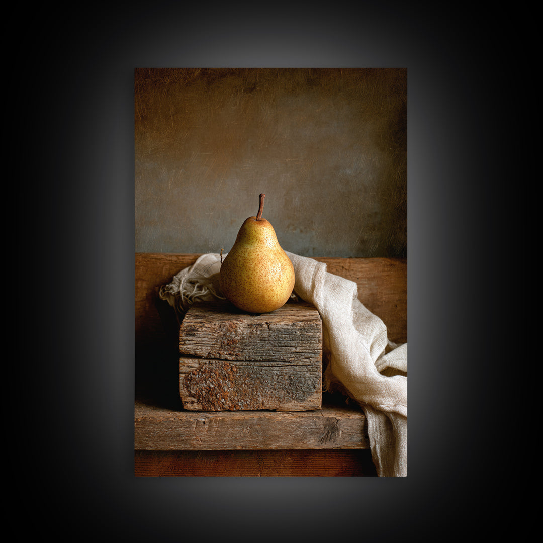 Rustic Pear Still Life on Plank Wood Canvas Print, Farmhouse Art, Fine Art Print, Farmhouse Decor, Watercolor Art, Harvest, FAR-2x3-27