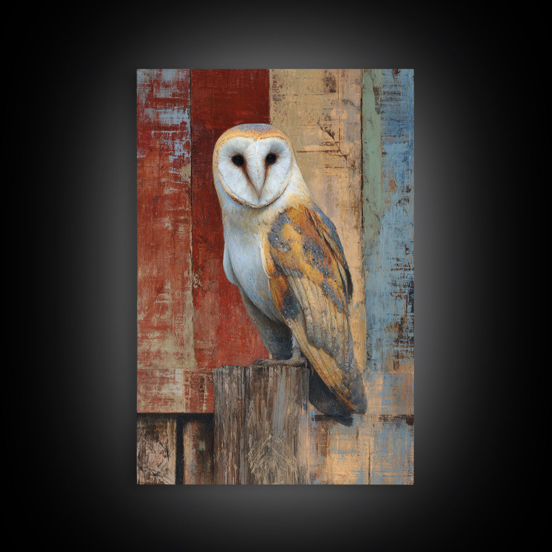 Barn Owl Perched on Aged Wood Canvas Print, Farmhouse Art, Statement Artwork, Farmhouse Decor, Fine Art, Harvest, Wall Decor, FAR-2x3-31