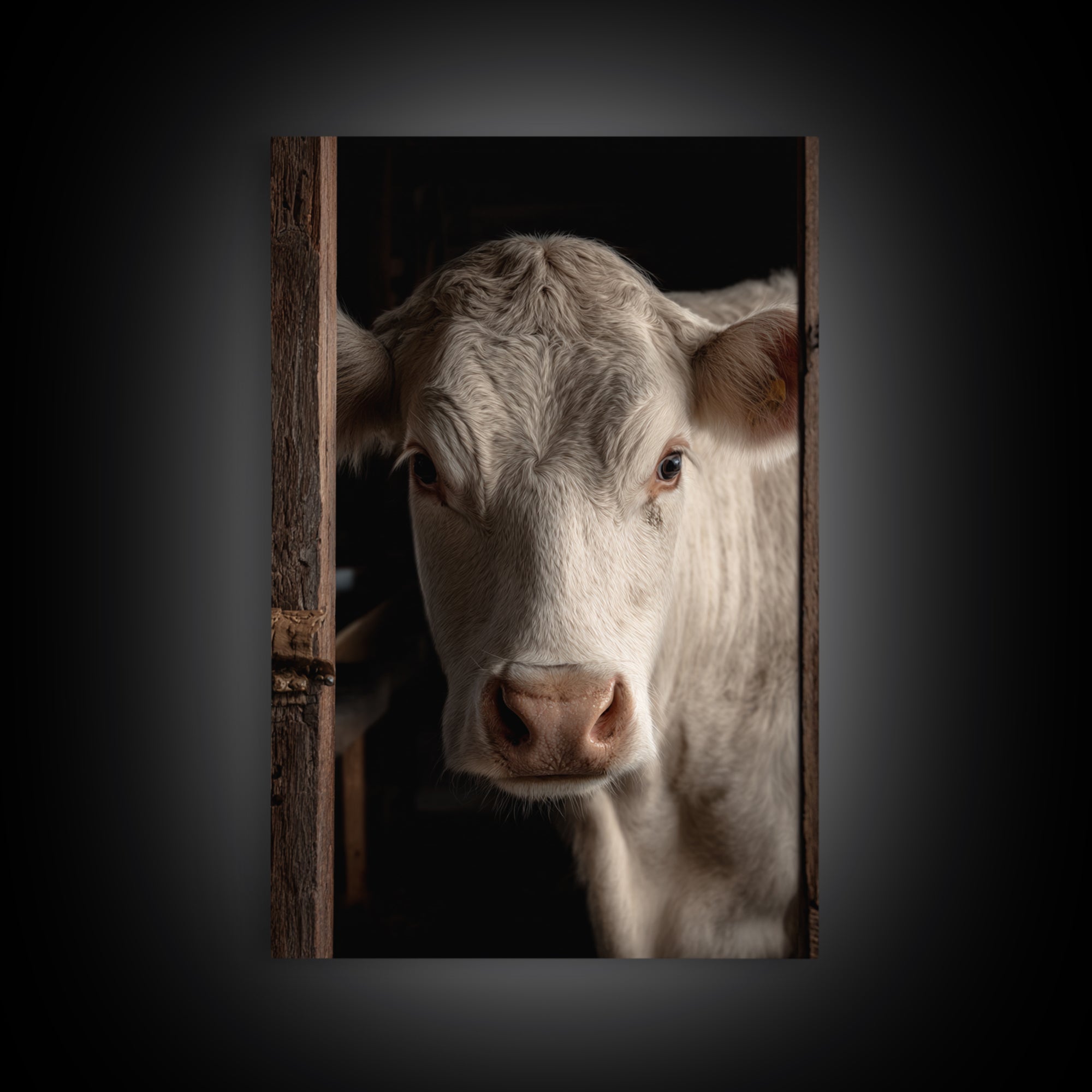White Cow Portrait Framed Canvas Print, Farmhouse Art, Printable Wall Art, Farmhouse Decor, Fine Art, Harvest, Black Wall Art, FAR-2x3-33