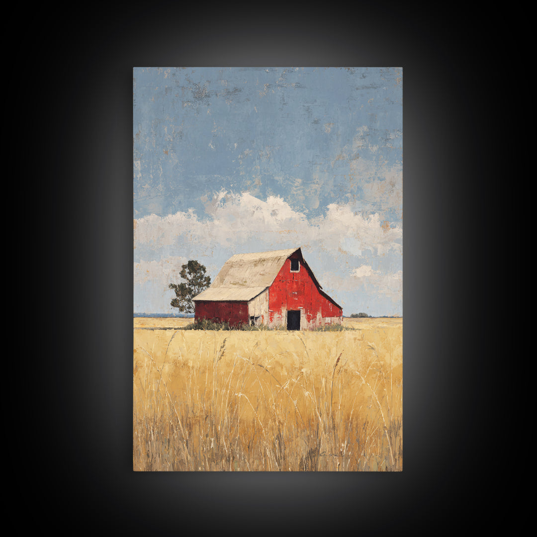 Rustic Barn in Golden Field Light Framed Canvas Print, Farmhouse Art, Contemporary Art, Farmhouse Decor, Fine Art, Harvest, FAR-2x3-34