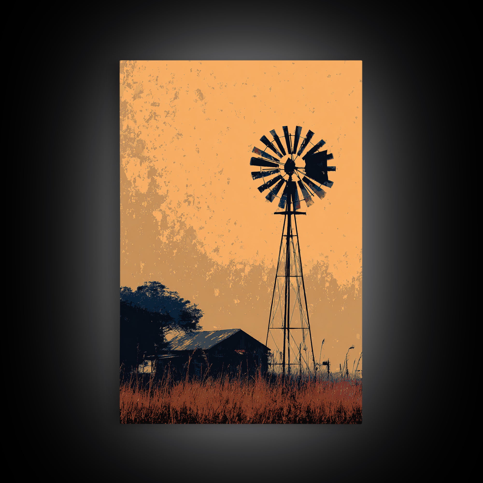 Windmill Silhouette at Sunset Canvas Print, Farmhouse Art, Art Prints, Farmhouse Decor, Fine Art, Harvest, Sage Green Wall Art, FAR-2x3-49