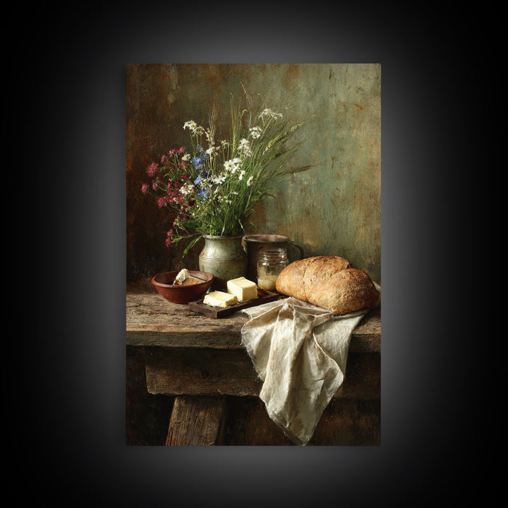 Fresh Bread Honey and Butter Still Life Framed Canvas Print, Farmhouse Art, Neutral Decor, Farmhouse Decor, Abstract Art, FAR-2x3-56
