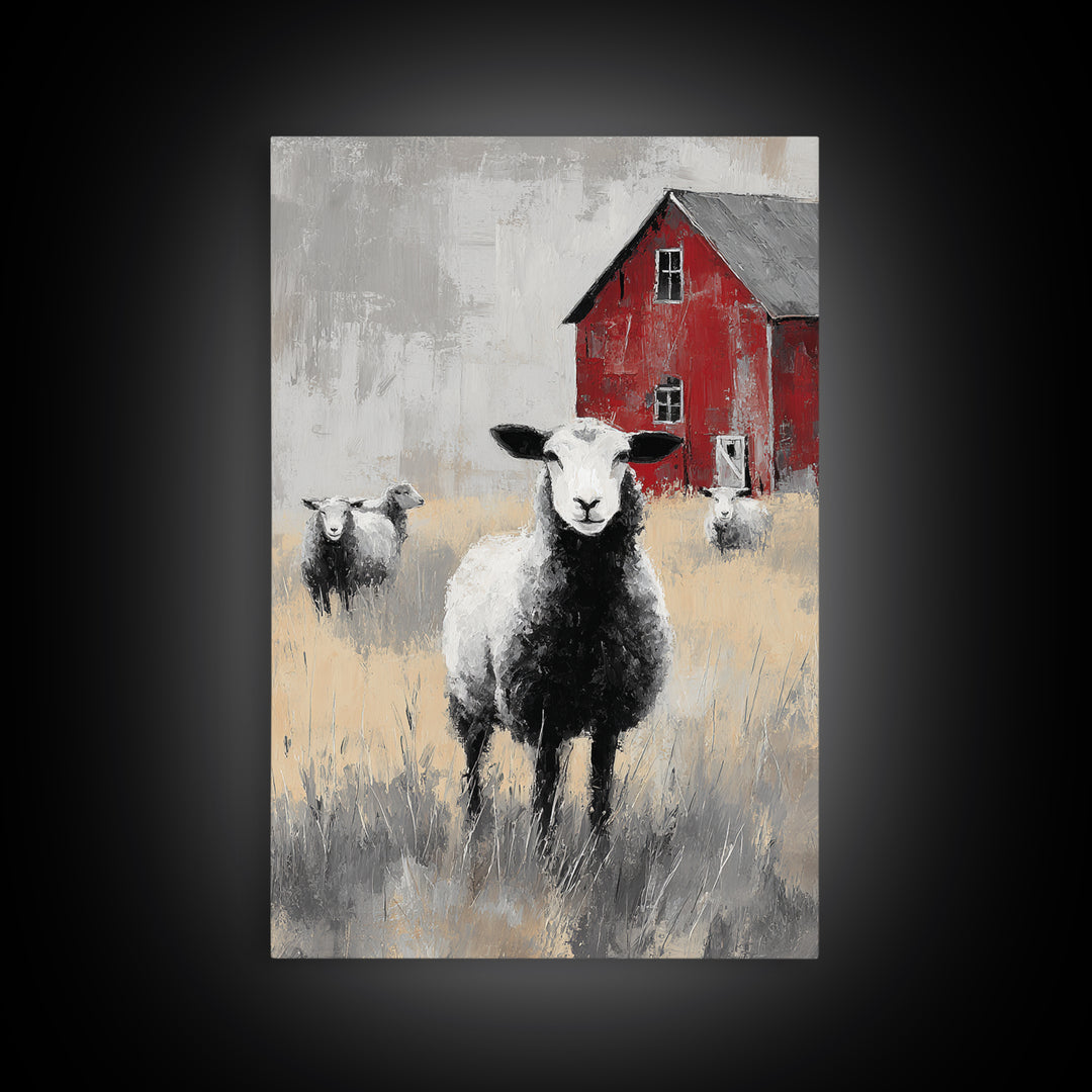 Black and White Sheep Framed Canvas Print, Farmhouse Art, Room Decor, Farmhouse Decor, Fine Art, Harvest, Printable Wall Art, FAR-2x3-64