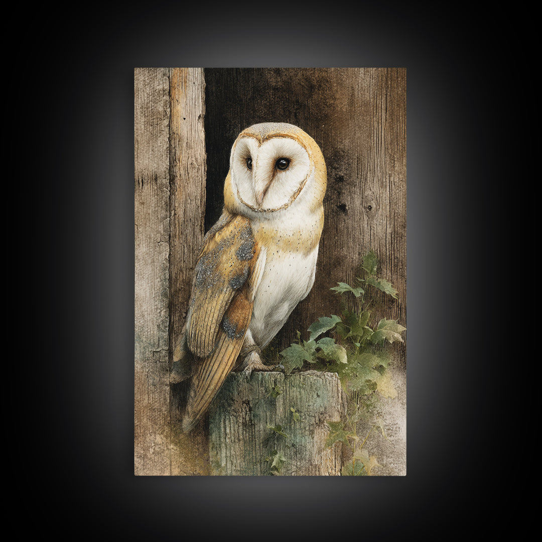Barn Owl Perched on Aged Wood Canvas Print, Farmhouse Art, Floral Wall Art, Farmhouse Decor, Fine Art, Harvest, Boho Decor, FAR-2x3-7