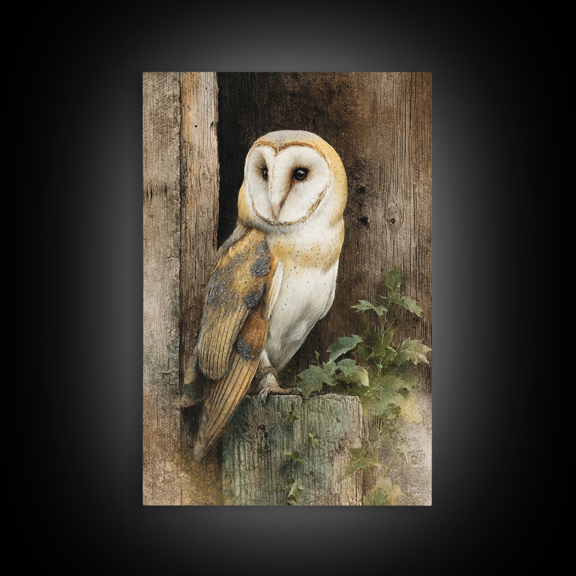 Barn Owl Perched on Aged Wood Canvas Print, Farmhouse Art, Floral Wall Art, Farmhouse Decor, Fine Art, Harvest, Boho Decor, FAR-2x3-7