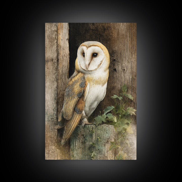 Barn Owl Perched on Aged Wood Canvas Print, Farmhouse Art, Floral Wall Art, Farmhouse Decor, Fine Art, Harvest, Boho Decor, FAR-2x3-7