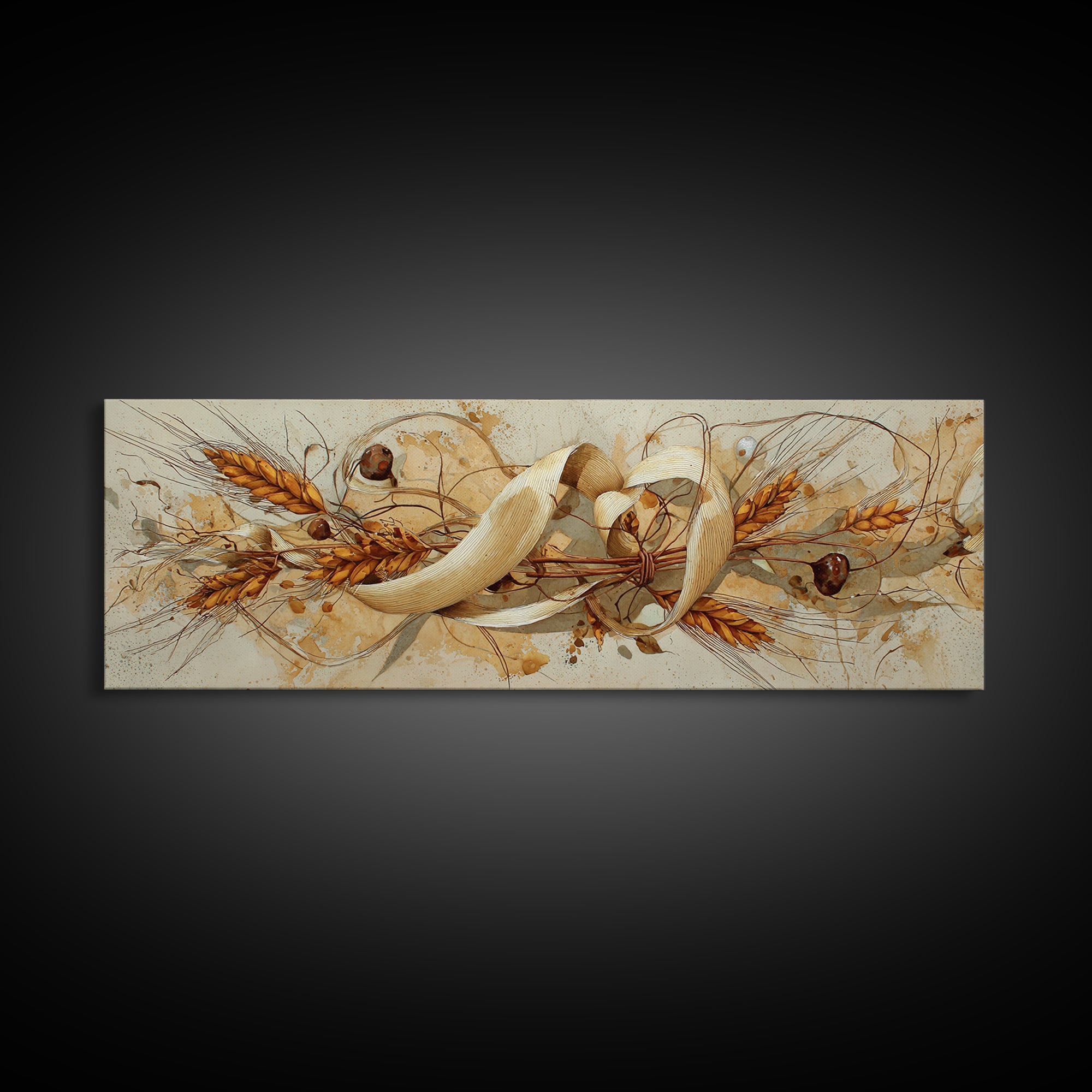 Pumpkins Stacked on a Wooden Crate Canvas Print, Farmhouse Art, Living Room Decor, Farmhouse Decor, Oil Painting, Harvest, FAR-3x1-29