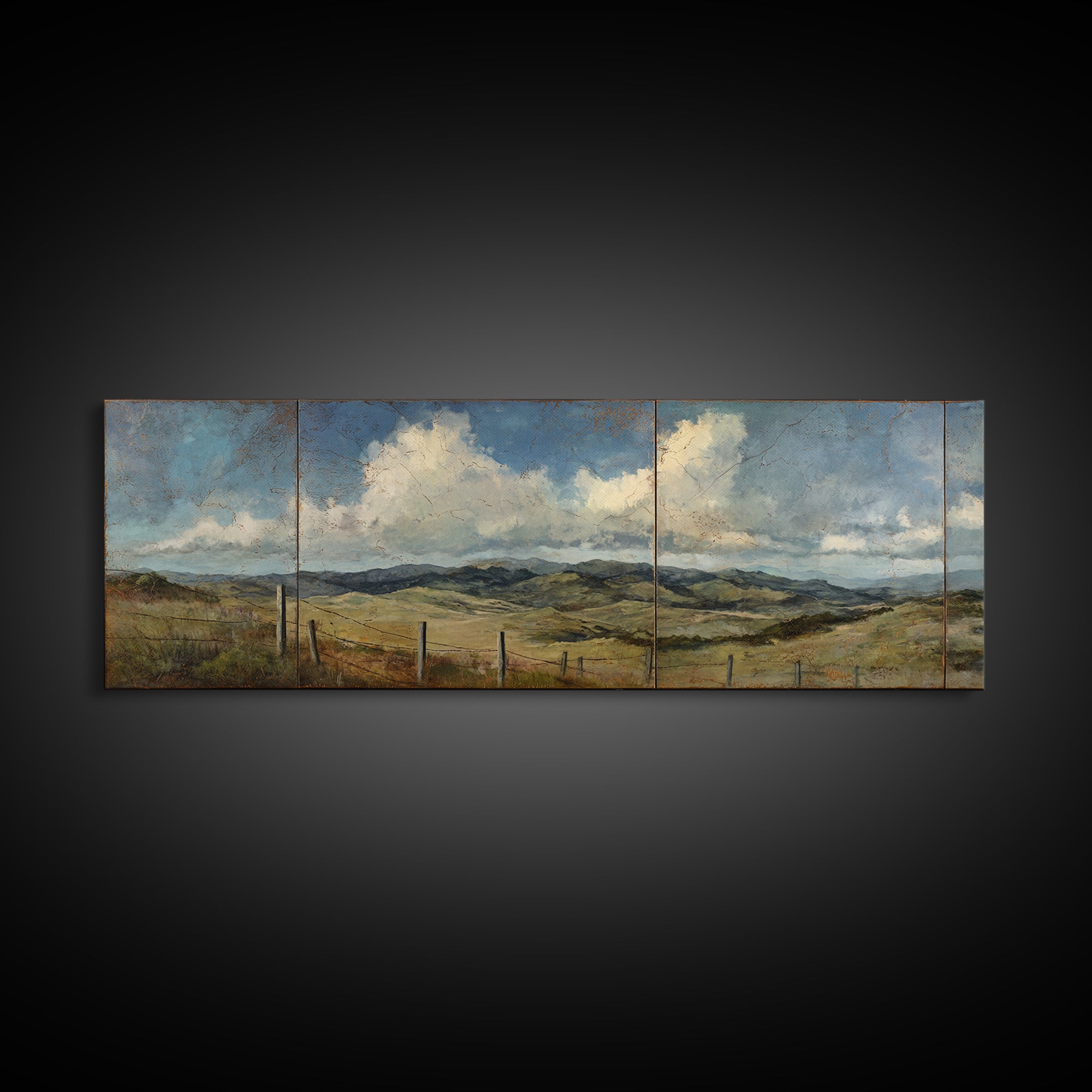 Country Landscape with Fence and Rolling Hills Canvas Print, Farmhouse Art, Wall Art, Farmhouse Decor, Fine Art, Harvest, FAR-3x1-30