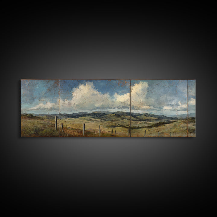 Country Landscape with Fence and Rolling Hills Canvas Print, Farmhouse Art, Wall Art, Farmhouse Decor, Fine Art, Harvest, FAR-3x1-30