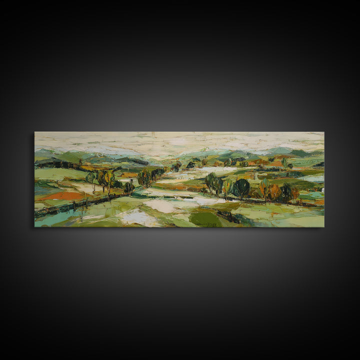 Country Landscape with Fence and Rolling Hills Canvas Print, Farmhouse Art, Floral Wall Art, Farmhouse Decor, Fine Art, Harvest, FAR-3x1-54