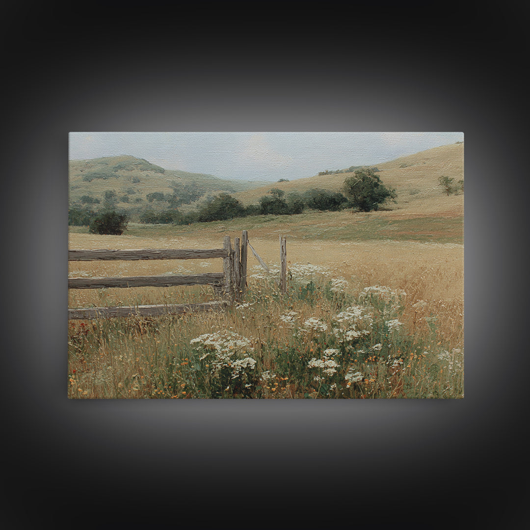 Country Landscape with Fence and Rolling Hills Canvas Print, Farmhouse Art, Printable Wall Art, Farmhouse Decor, Harvest, FAR-3x2-18