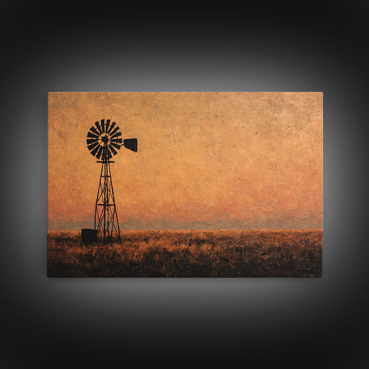 Windmill Silhouette at Sunset Canvas Print, Farmhouse Art, Watercolor Painting, Farmhouse Decor, Harvest, Botanical Art, FAR-3x2-21