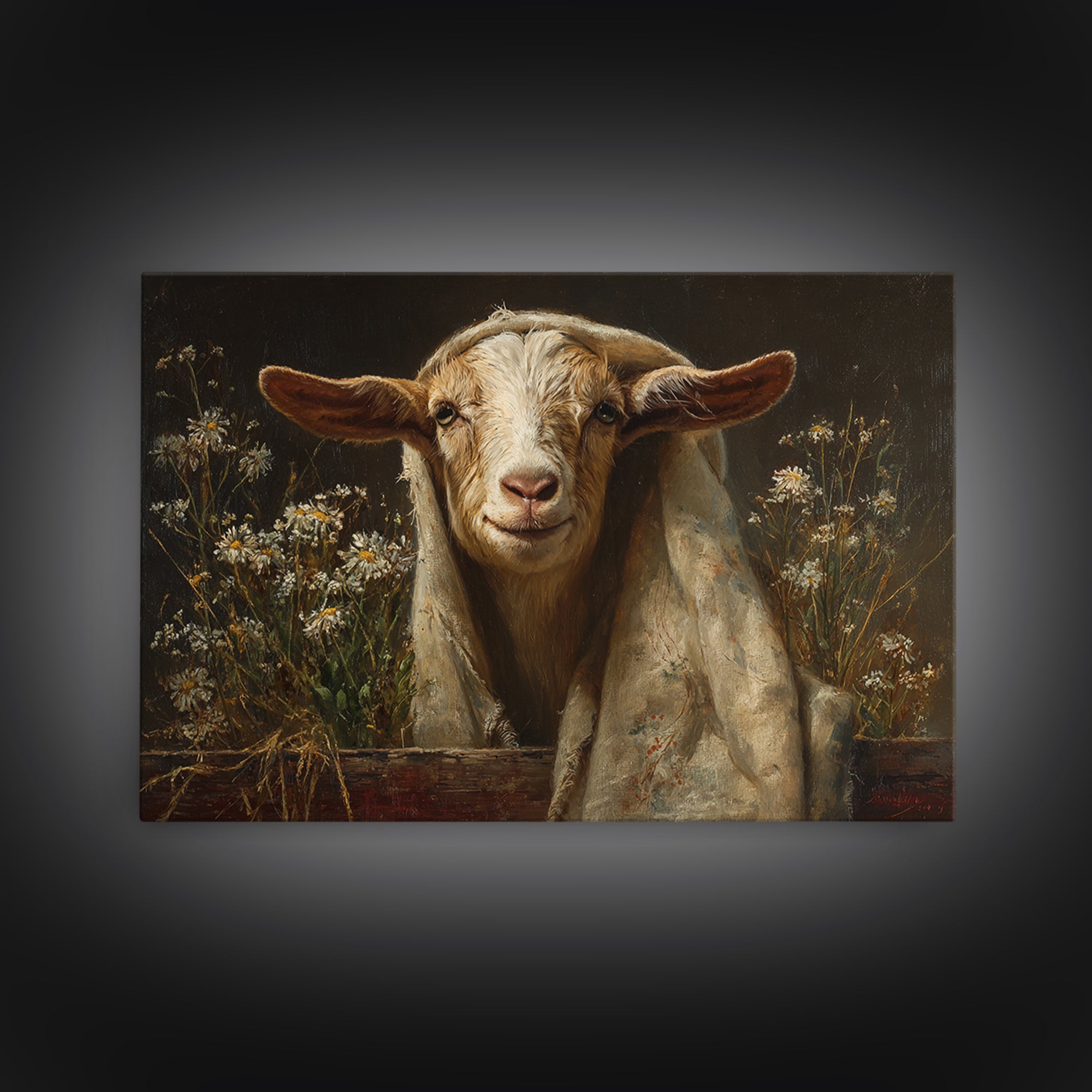 Goat Portrait with Playful Expression Canvas Print, Farmhouse Art, Oil Painting, Farmhouse Decor, Harvest, Farmhouse Wall Decor, FAR-3x2-22