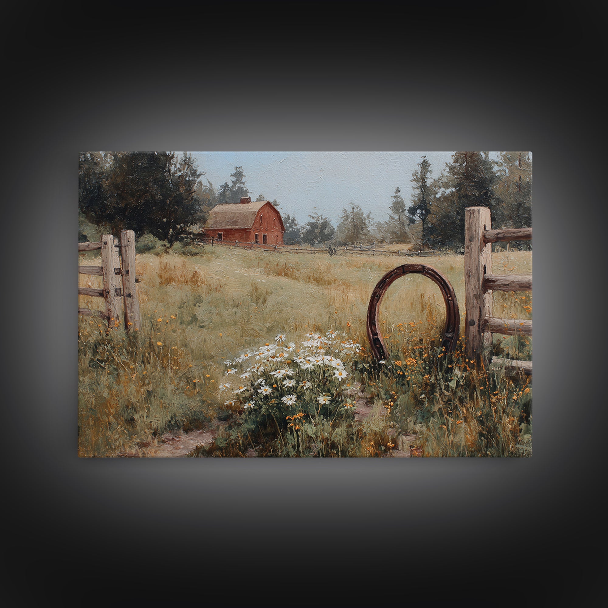 Weathered Horseshoe and Wildflowers Framed Canvas Print, Farmhouse Art, Sage Green Wall Art, Farmhouse Decor, Fine Art, Harvest, FAR-3x2-25