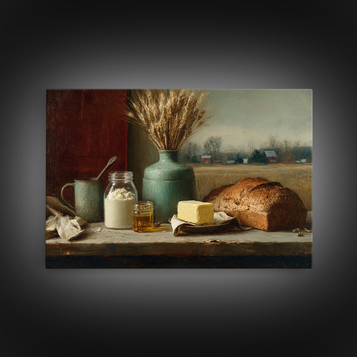 Fresh Bread Honey and Butter Still Life Framed Canvas Print, Farmhouse Art, Digital Print, Farmhouse Decor, Fine Art, Harvest, FAR-3x2-28