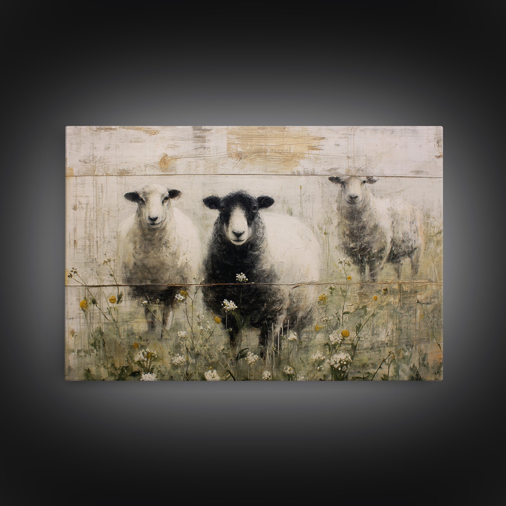 Black and White Sheep Framed Canvas Print, Farmhouse Art, Sage Green Wall Art, Farmhouse Decor, Harvest, Gallery Decor, FAR-3x2-36