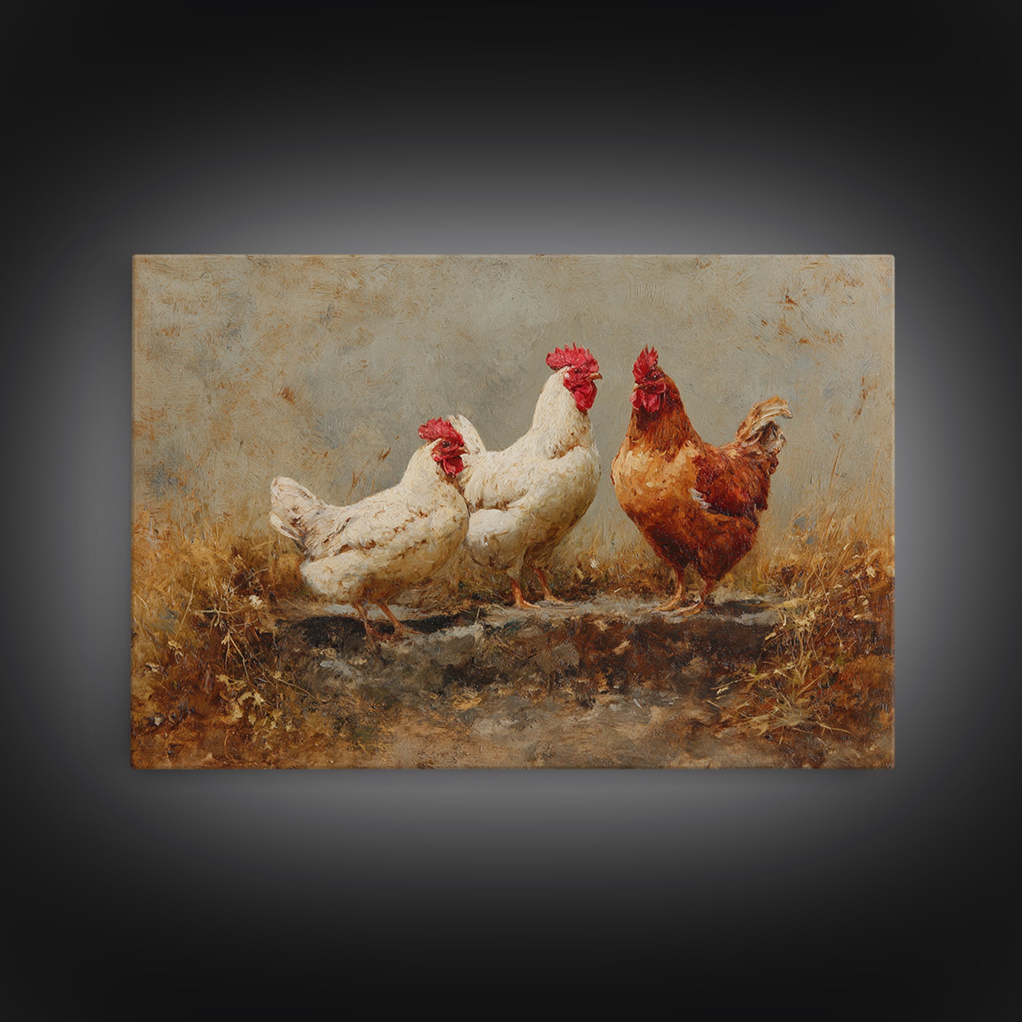 Chicken Family in a Garden Patch Canvas Print, Farmhouse Art, Downloadable Art, Farmhouse Decor, Fine Art, Harvest, FAR-3x2-43