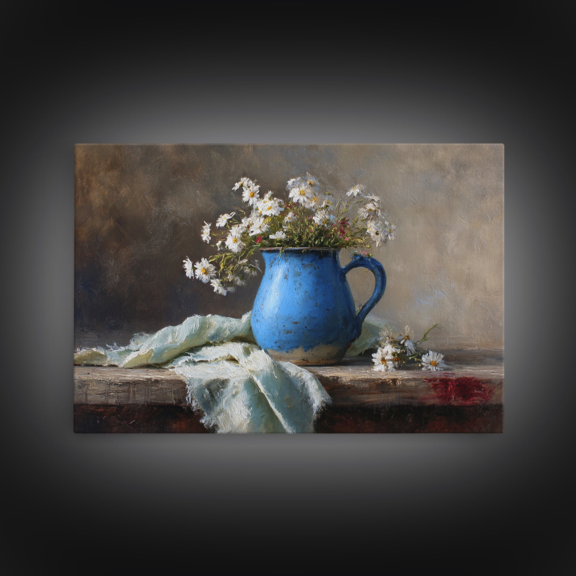 Blue Enamel Pitcher Canvas Print, Farmhouse Art, Black Wall Art, Farmhouse Decor, Harvest, Modern Decor, Fine Art Print, FAR-3x2-44
