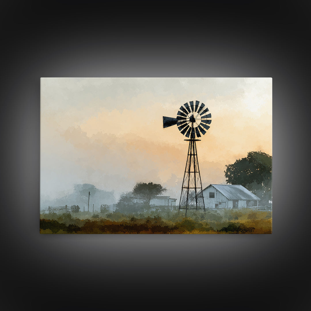 Windmill Silhouette at Sunset Framed Canvas Print, Farmhouse Art, Floral Wall Art, Farmhouse Decor, Fine Art, Harvest, FAR-3x2-45