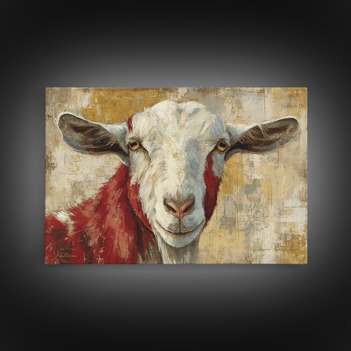 Goat Portrait with Playful Expression Framed Canvas Print, Farmhouse Art, Living Room Decor, Farmhouse Decor, Fine Art, Harvest, FAR-3x2-46