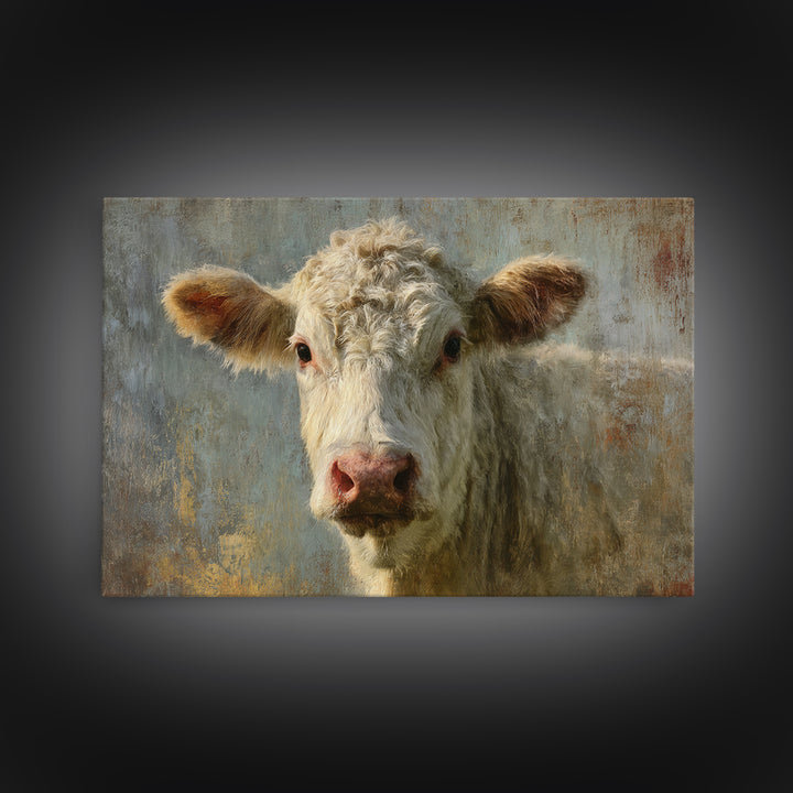 White Cow Portrait Canvas Print, Farmhouse Art, Farmhouse Wall Art, Farmhouse Decor, Fine Art, Harvest, Luxury Decor, FAR-3x2-53