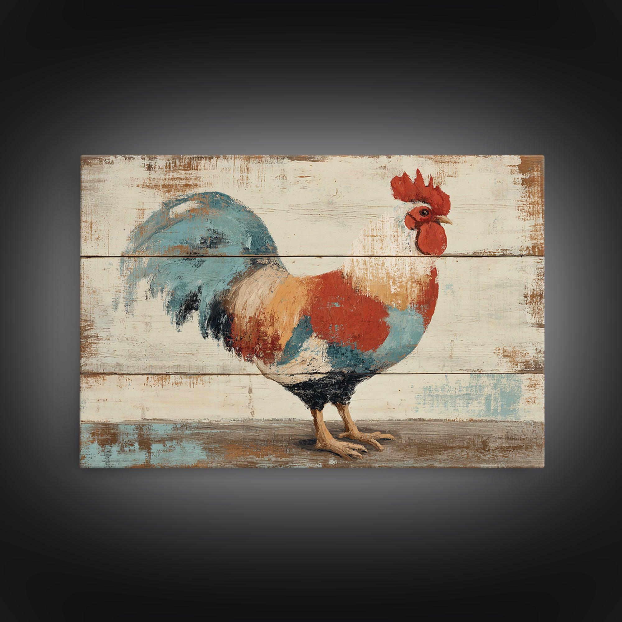 Rooster Painted in Cheerful Folk Colors Canvas Print, Farmhouse Art, Downloadable Art, Farmhouse Decor, Fine Art, Harvest, FAR-3x2-56