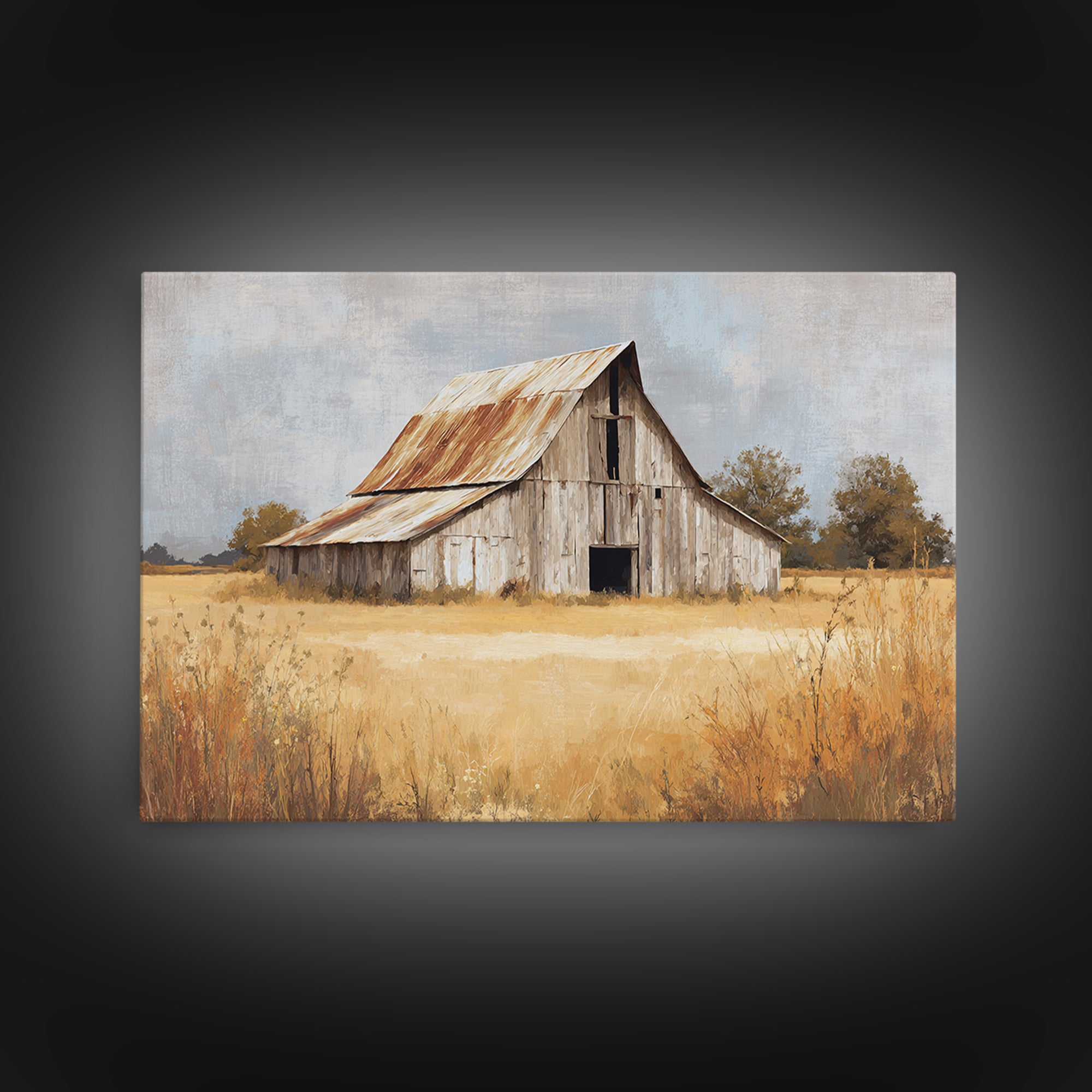 Rustic Barn in Golden Field Light Framed Canvas Print, Farmhouse Art, Digital Print, Farmhouse Decor, Fine Art, Harvest, FAR-3x2-6
