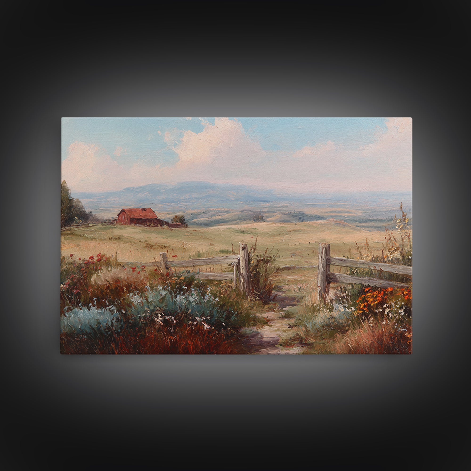 Country Landscape with Fence and Rolling Hills Canvas Print, Farmhouse Art, Farmhouse Decor, Fine Art, Harvest, Gallery Wall, FAR-3x2-66