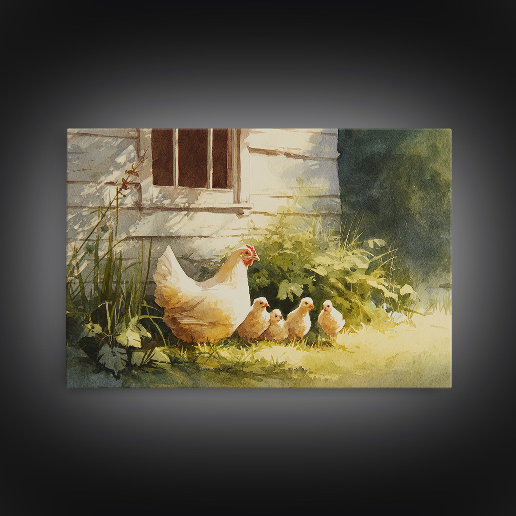 Chicken Family in a Garden Patch Canvas Print, Farmhouse Art, Textured Painting, Farmhouse Decor, Watercolor Art, Harvest, FAR-3x2-67
