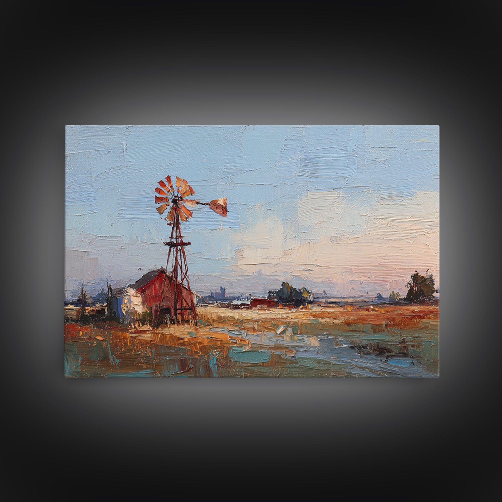 Windmill Silhouette at Sunset Framed Canvas Print, Farmhouse Art, Floral Wall Art, Farmhouse Decor, Fine Art, Harvest, FAR-3x2-69