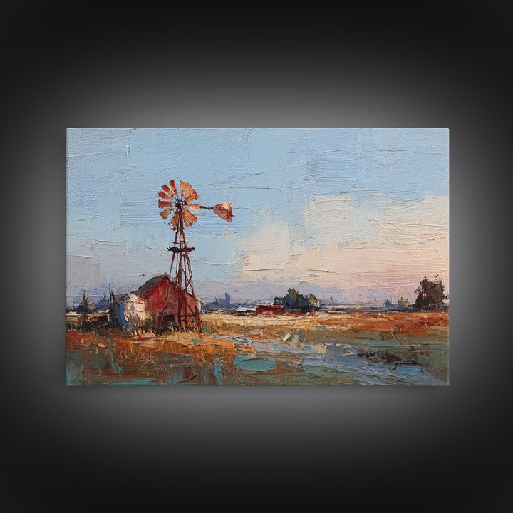 Windmill Silhouette at Sunset Framed Canvas Print, Farmhouse Art, Floral Wall Art, Farmhouse Decor, Fine Art, Harvest, FAR-3x2-69