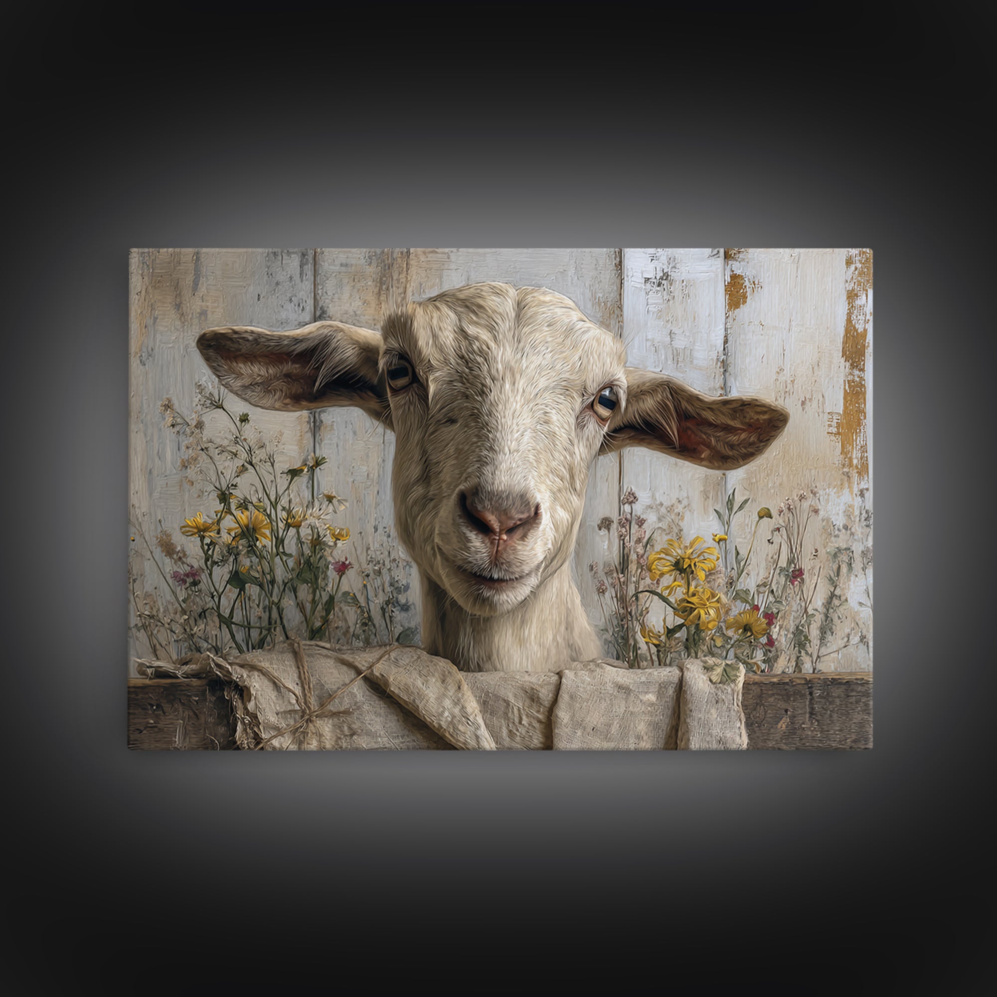 Goat Portrait with Playful Expression Framed Canvas Print, Farmhouse Art, Living Room Decor, Farmhouse Decor, Fine Art, Harvest, FAR-3x2-70