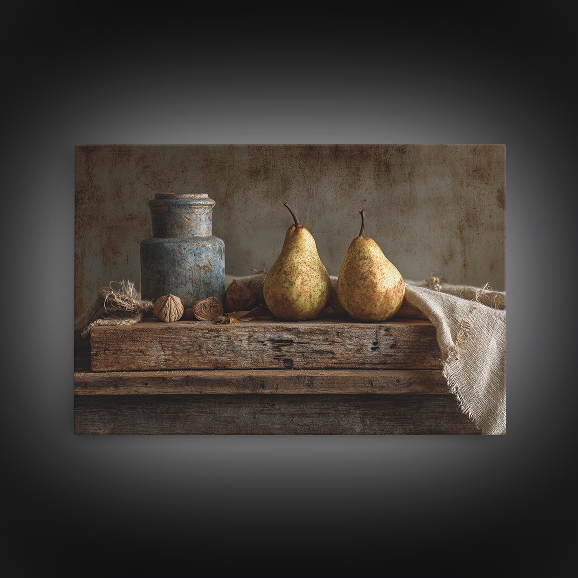 Rustic Pear Still Life on Plank Wood Framed Canvas Print, Farmhouse Art, Sage Green Wall Art, Farmhouse Decor, Watercolor Art, FAR-3x2-71