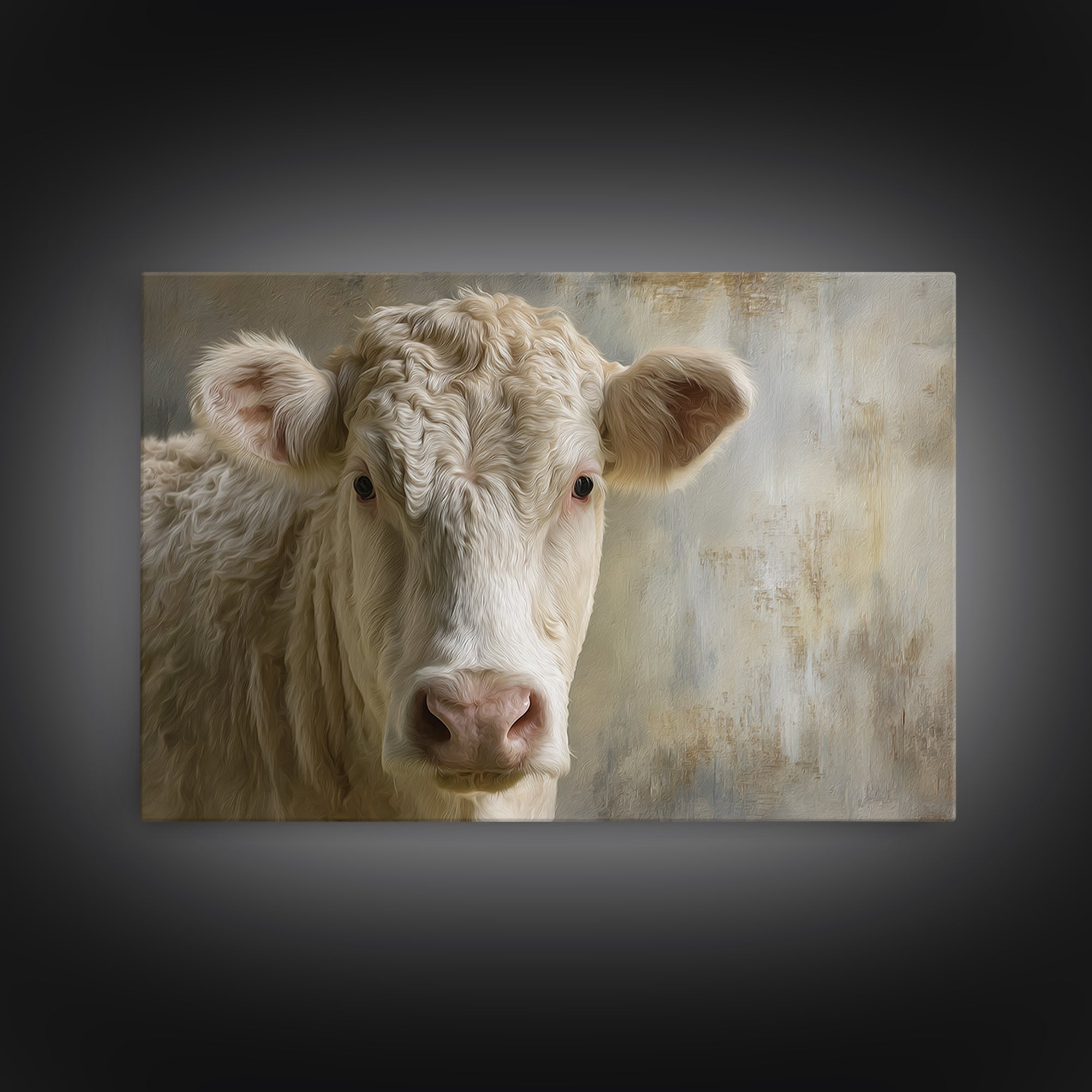 White Cow Portrait Framed Canvas Print, Farmhouse Art, Gallery Decor, Farmhouse Decor, Oil Painting, Harvest, Contemporary Art, FAR-3x2-77