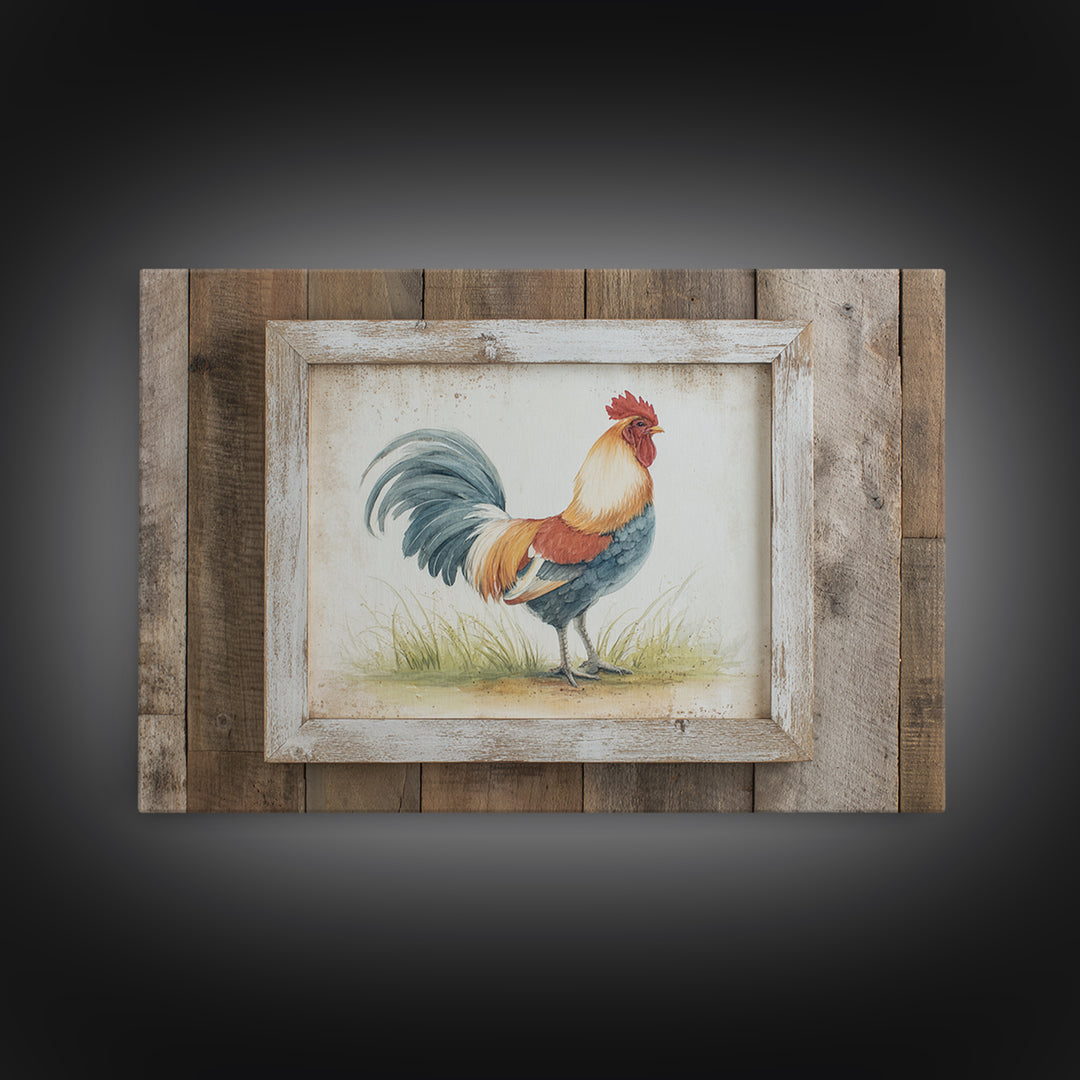 Rooster Painted in Cheerful Folk Colors Framed Canvas Print, Farmhouse Art, Printable Art, Farmhouse Decor, Oil Painting, FAR-3x2-8