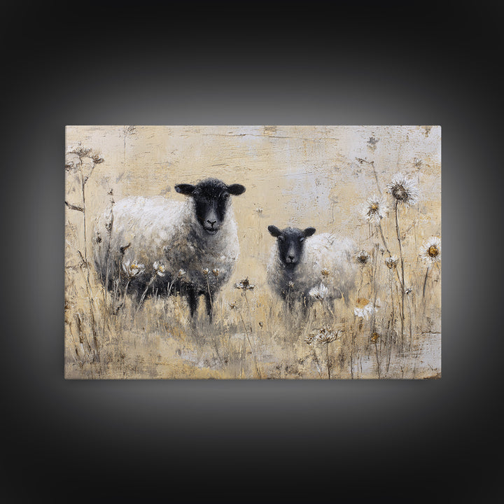 Black and White Sheep Canvas Print, Farmhouse Art, Boho Decor, Farmhouse Decor, Fine Art, Harvest, Wall Decor, Digital Prints, FAR-3x2-84