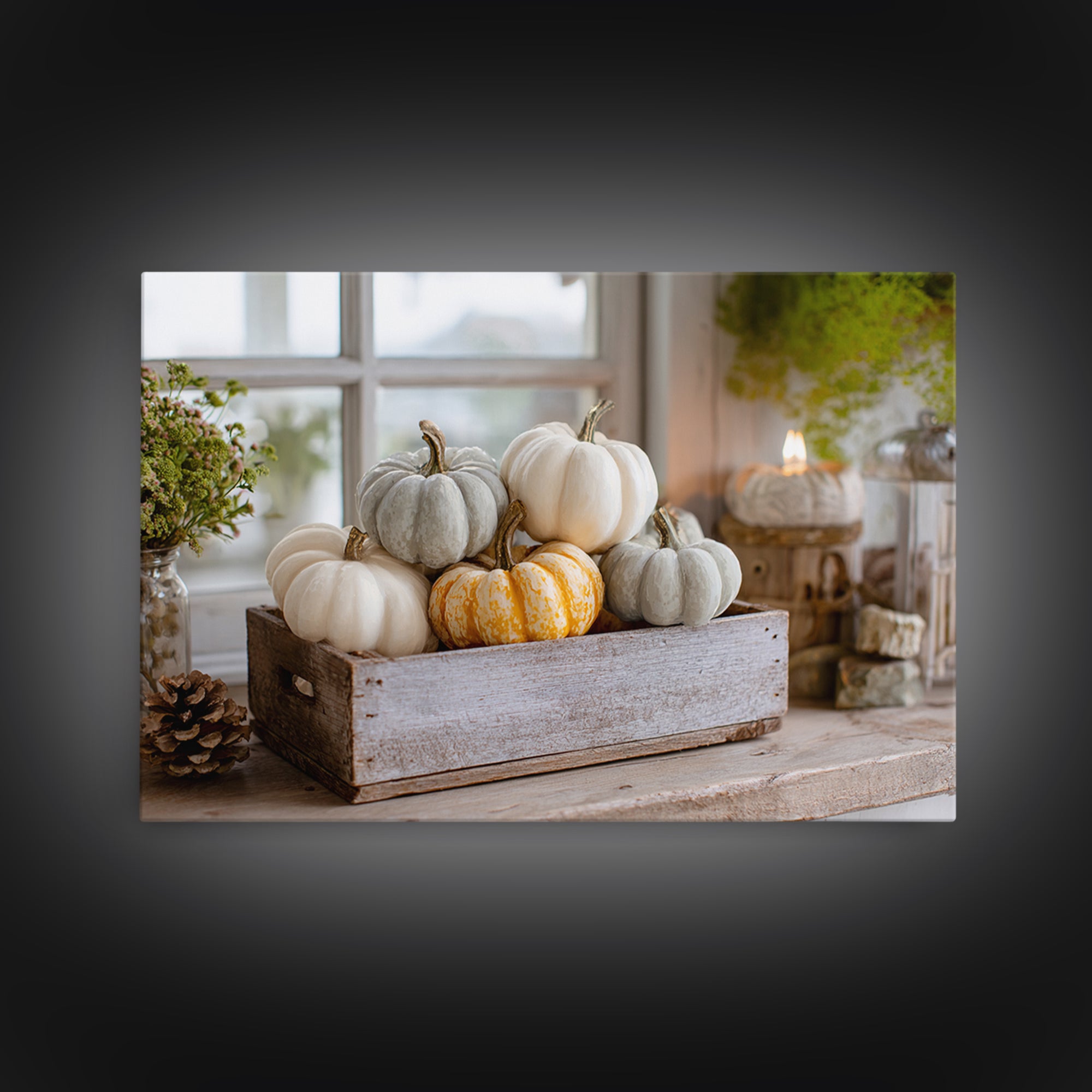 Pumpkins Stacked on a Wooden Crate Canvas Print, Farmhouse Art, Landscape Art, Farmhouse Decor, Oil Painting, Harvest, FAR-3x2-89