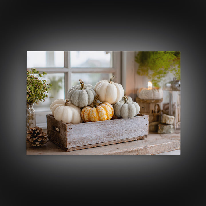 Pumpkins Stacked on a Wooden Crate Canvas Print, Farmhouse Art, Landscape Art, Farmhouse Decor, Oil Painting, Harvest, FAR-3x2-89