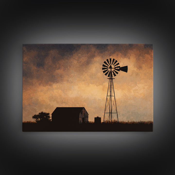 Windmill Silhouette at Sunset Canvas Print, Farmhouse Art, Downloadable Art, Farmhouse Decor, Fine Art, Harvest, FAR-3x2-93