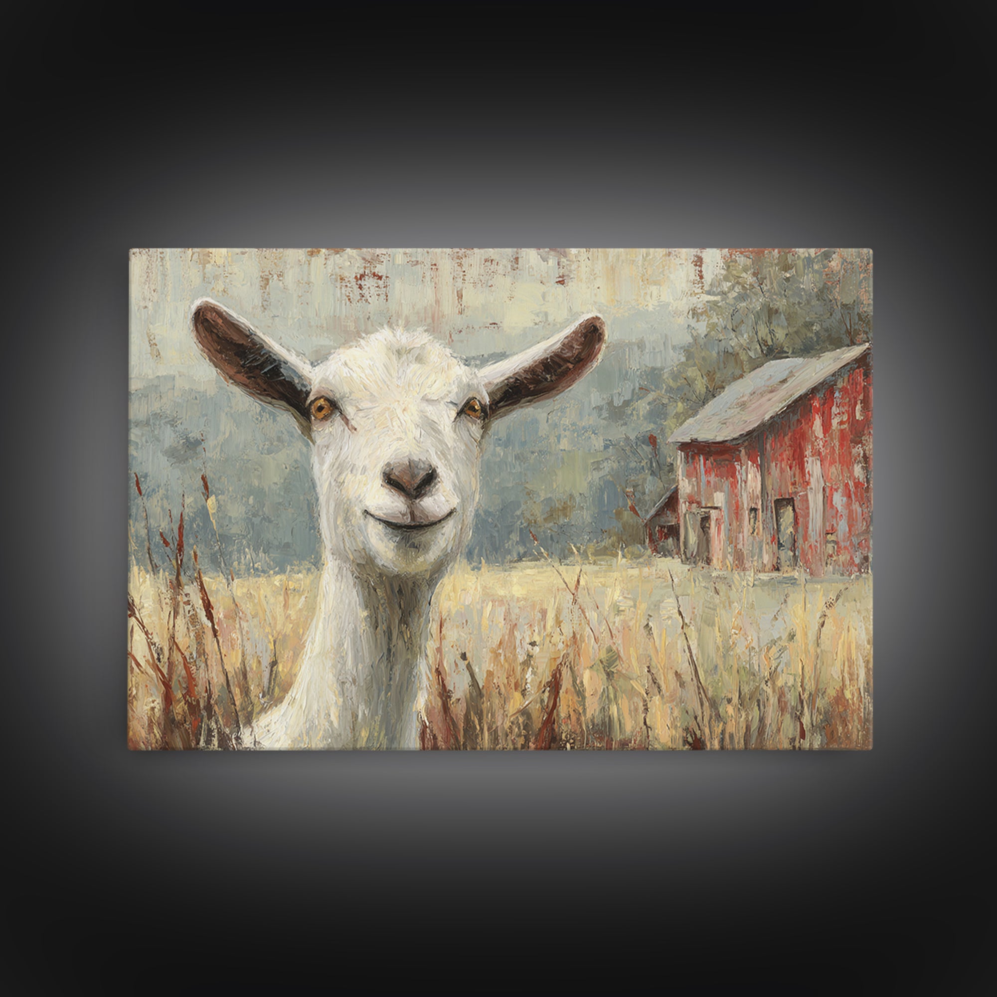 Goat Portrait with Playful Expression Canvas Print, Farmhouse Art, Black Wall Art, Farmhouse Decor, Fine Art, Harvest, FAR-3x2-94