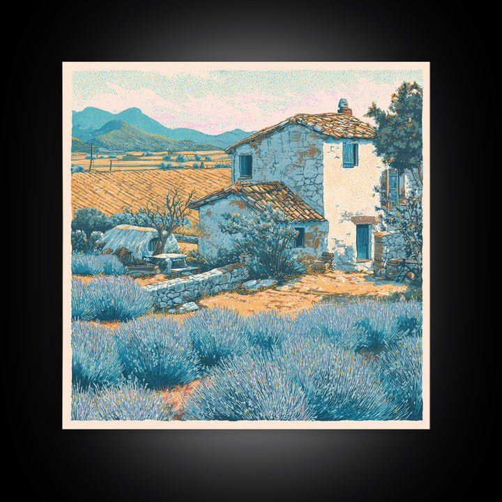 Lavender Field with Distant Stone Farmhouse Canvas Print, French Country Art, Farmhouse Wall Decor, Farmhouse Decor, Country, FCA-1x1-1