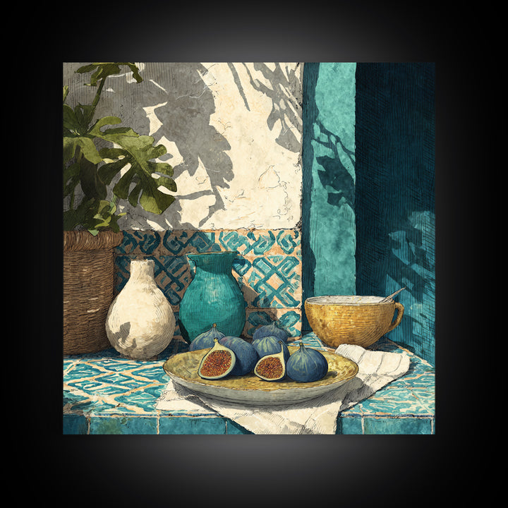 Figs on Ceramic Plate Framed Canvas Print, French Country Art, Farmhouse Wall Decor, Farmhouse Decor, Abstract Art, Country, FCA-1x1-16