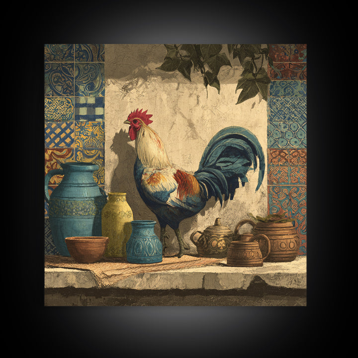 Rooster Portrait in Rustic French Palette Canvas Print, French Country Art, Botanical Prints, Farmhouse Decor, Country, FCA-1x1-26